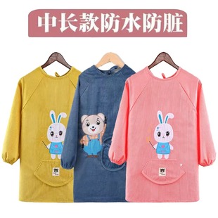 罩子衣服儿童大中长防水防脏画画围裙罩衣反穿羽绒服外罩美术围裙