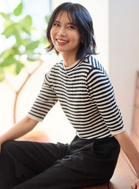 any FAM可机洗罗纹条纹针织衫女ONWARD