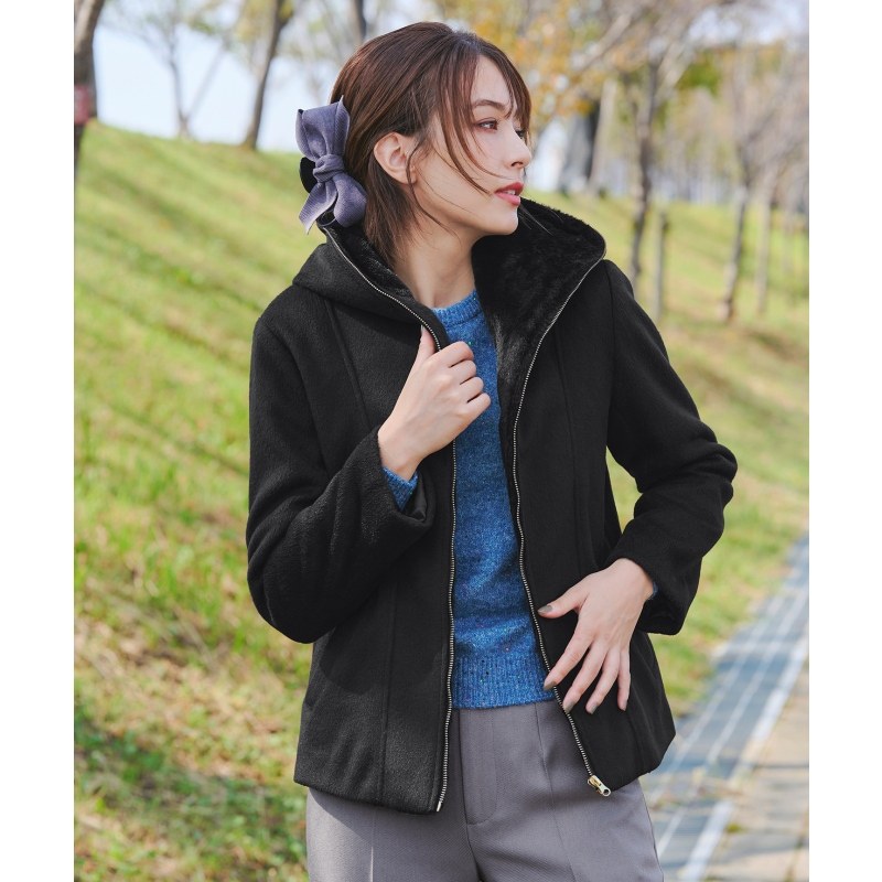 Tiaclasse毛绒短款连帽外套加厚保暖女士里层加绒日系轻奢ONWARD