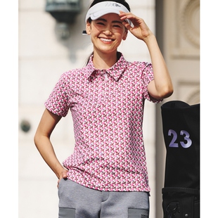 23区高尔夫女款吸水速干抵御紫外线蓟花小纹图案短袖Polo衫ONWARD