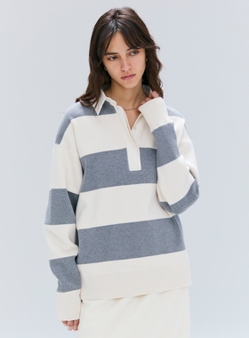 BEIGE，高智感时尚适宜设计可水洗TAFT棉质羊绒混纺拉链领针织衫O