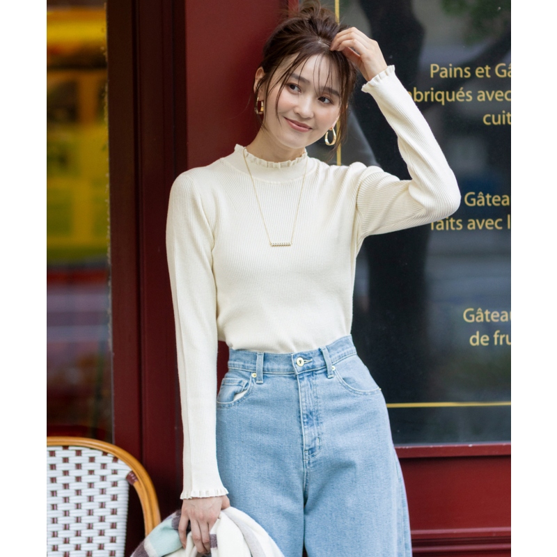 ANYSIS温柔气质简约适宜CICA工艺荷叶边领套头衫女ONWARD