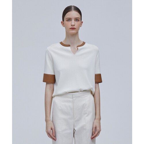 BEIGE，NADIA适宜简约气质衬衫款针织上衣女ONWARD秋冬新品