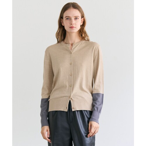 BEIGE，时尚简约高质感羊毛丝绸配色圆领开衫女ONWARD