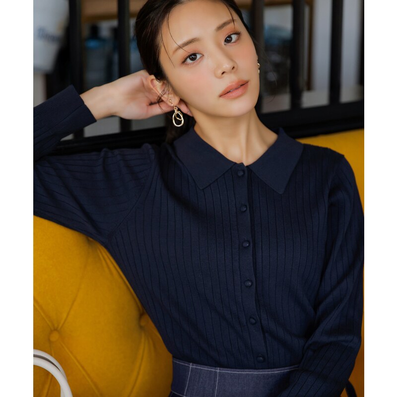ANY SIS温柔气质甜美清新马球领罗纹针织衫女ONWARD