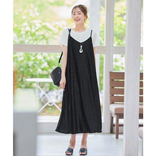 Tiaclasse时尚两件套可洗不规则褶皱吊带连衣裙&T恤女ONWARD