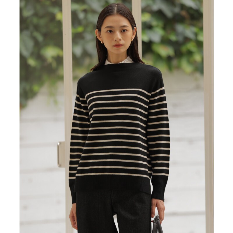 J.PRESS可洗柔软触感羊毛立领条纹针织衫女ONWARD