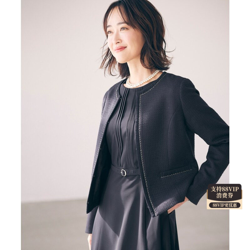 any SiS 修身适宜气质通勤丝线设计短款上衣外套女日系轻奢