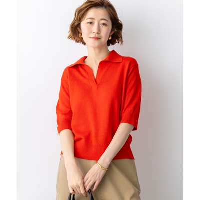 23区CanCam杂志刊登同款纯亚麻船领针织POLO衫女ONWARD