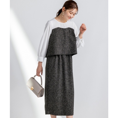 any SiS可洗粗花呢拼接设计感时尚连衣裙女ONWARD