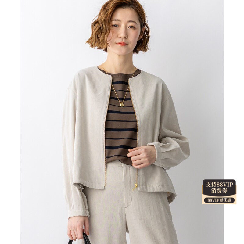 23区优雅感时尚适宜亚麻人造丝弹力无领短外套女ONWARD