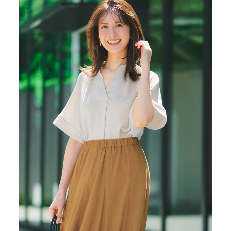 23区简约优雅气质适宜弹力乔其纱V领衬衫女ONWARD