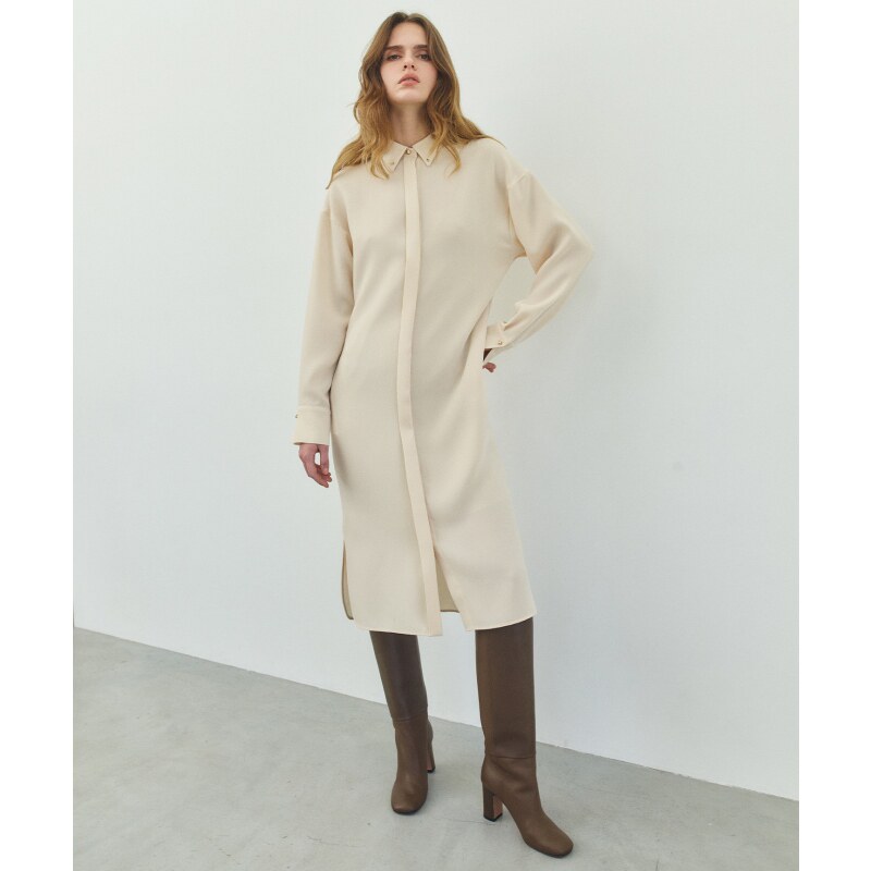 BEIGE,优雅通勤简约GARDEN蝙蝠袖衬衫式连衣裙女ONWARD