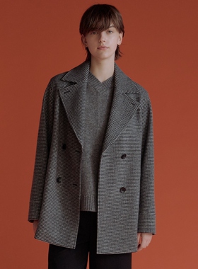 J.PRESS时尚气质简约休闲海狸呢格纹PeaCoat皮大衣女ONWARD