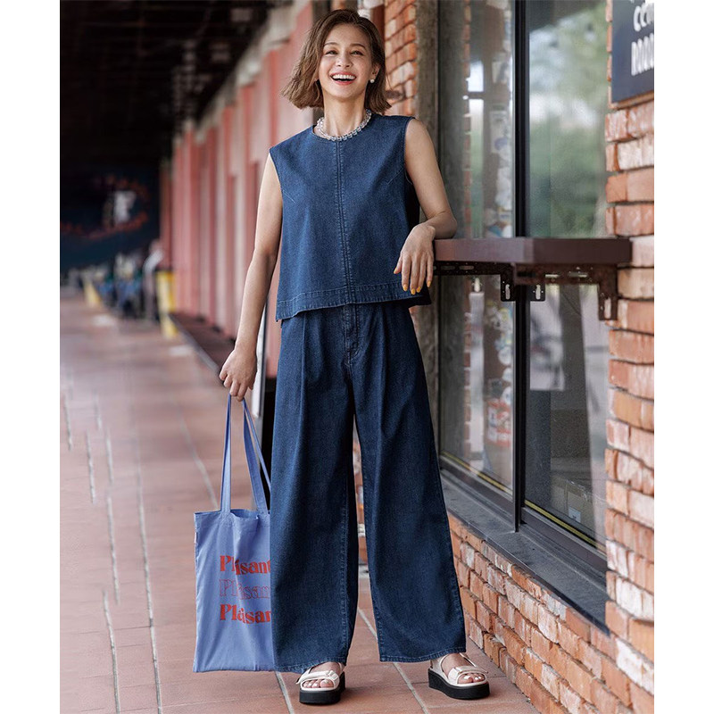 UNFILO DENIM LIGHT抵御紫外线遮热牛仔轻薄褶皱宽腿裤女ONWARD