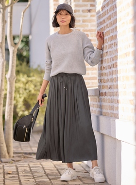 any FAM温柔气质可机洗腰部松紧设计百褶半身裙女慵懒适宜ONWARD