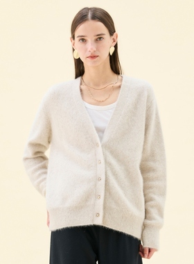 BEIGE，感通勤气质AMARILLO亮片混狐毛针织开衫毛衣女ONWARD