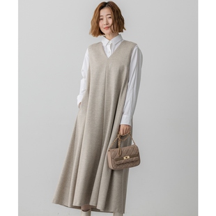 23区优雅时尚感简约亮片混纺粗花呢V领连衣裙女ONWARD
