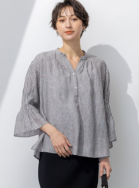 23区时尚休闲气质时尚休闲气质可洗LIBECO 扎褶袖衬衫女ONWARD