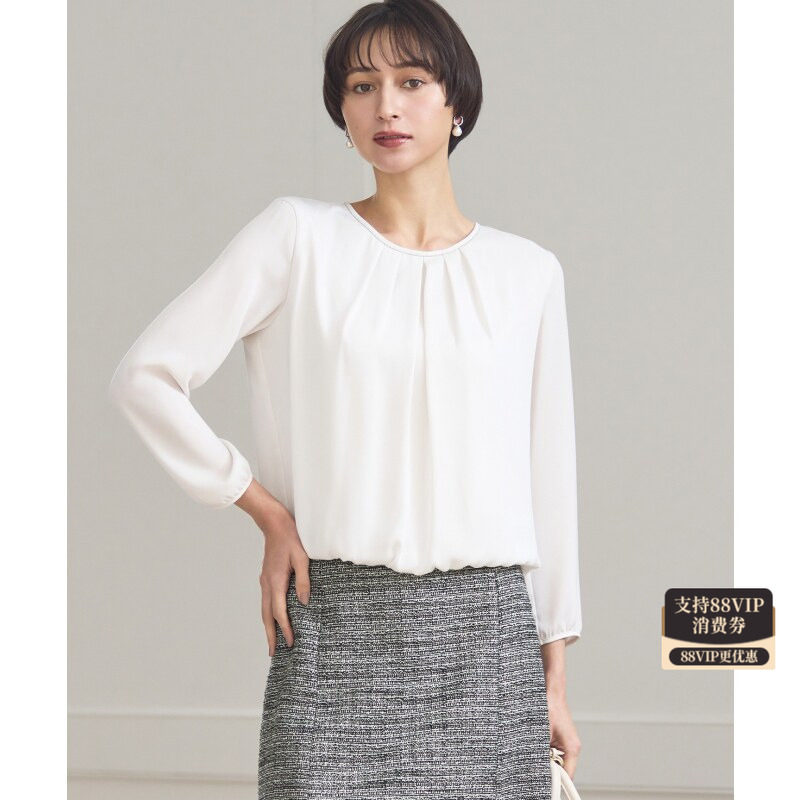 23区丝质绉纱垂感泡泡袖衬衫女
