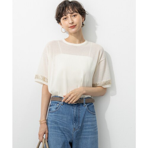 23区时尚简约气质适宜可洗亮片透明针织T恤女ONWARD
