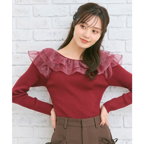 Feroux温柔甜美气质可水洗领口荷叶边针织衫女ONWARD