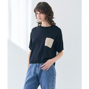 半袖 简约气质通勤NADIA带皮革口袋 针织T恤女ONWARD 时尚 BEIGE