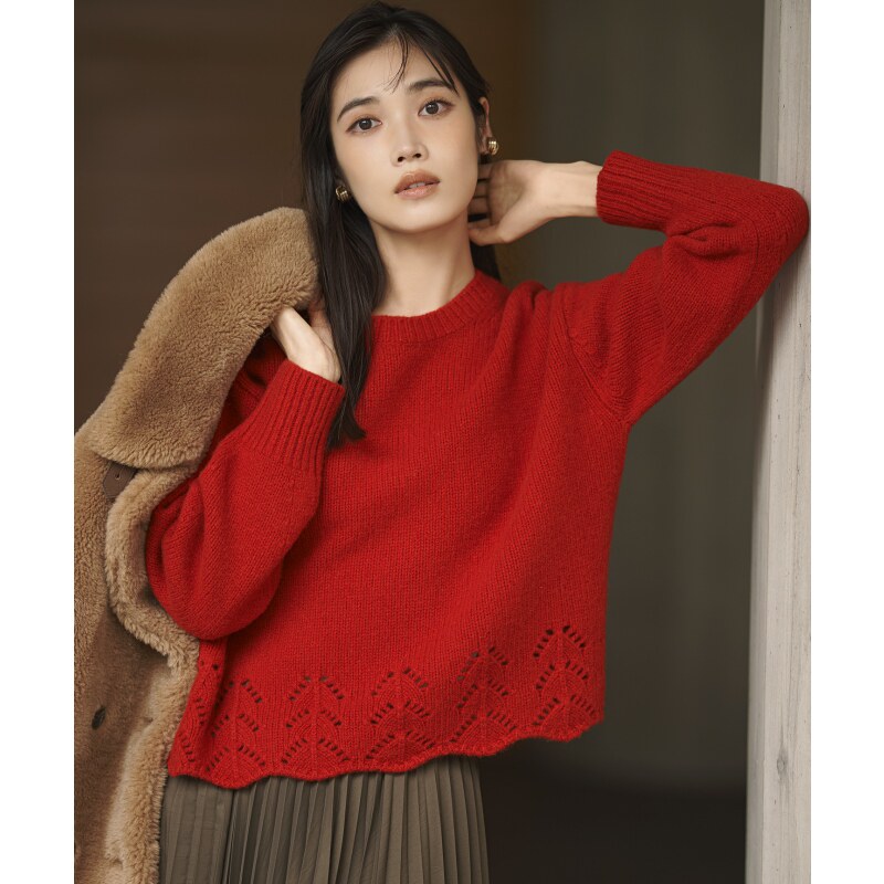 23区优雅感气质适宜可水洗蕾丝下摆设计泡泡袖针织衫女ONWARD