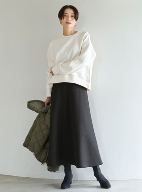 UNFILO可水洗日系简约感半身裙中长款高腰喇日系轻奢