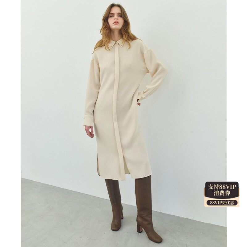 BEIGE,优雅通勤简约GARDEN蝙蝠袖衬衫式连衣裙女ONWARD