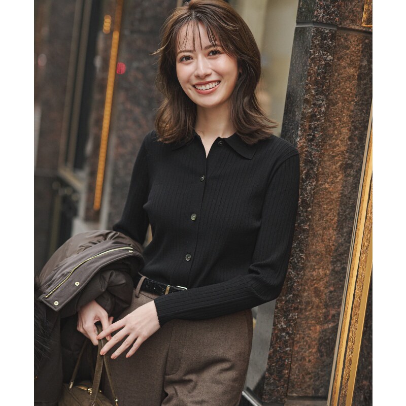 23区感优雅时尚适宜简约宽罗纹马球针织开衫女ONWARD