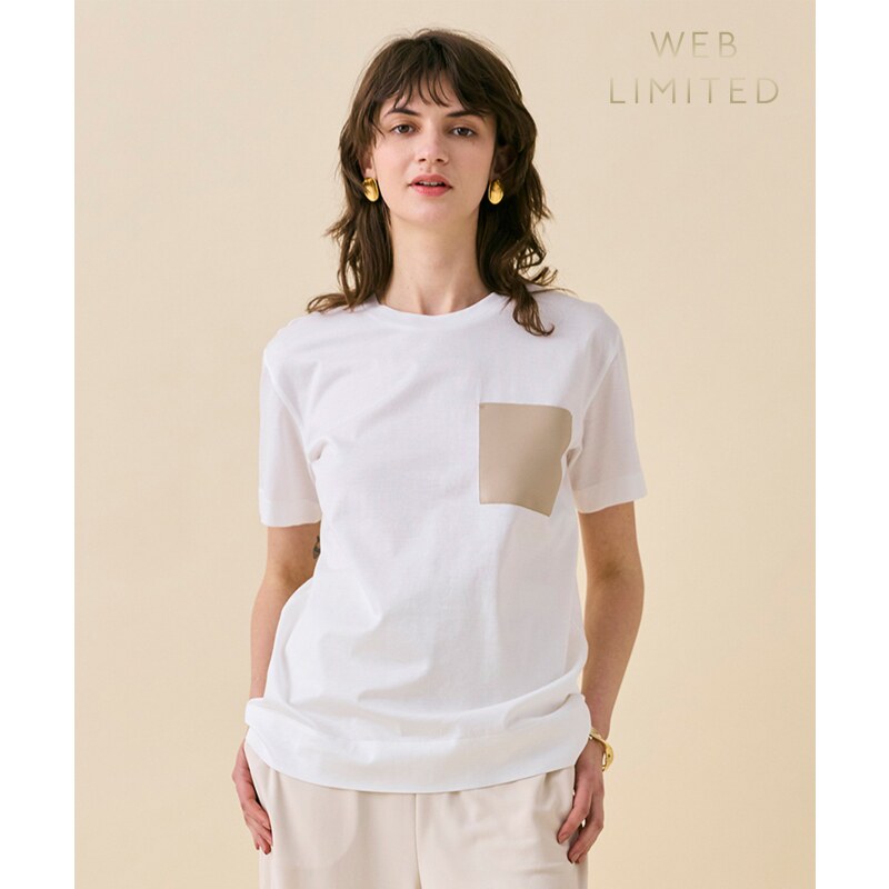 BEIGE,通勤高智TORENIA皮革口袋棉质圆领T恤女ONWARD