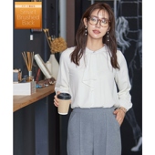 Tiaclasse可水洗日系时尚 女士慵懒适宜 早秋新款 飘带灯笼袖 针织衫