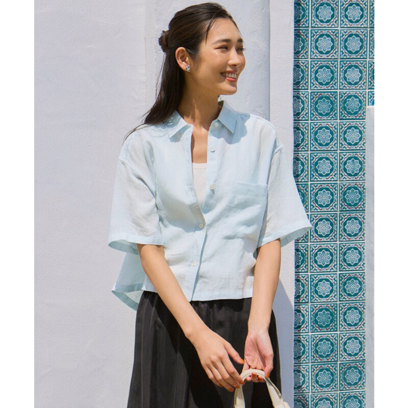23区LIBECO系列可洗时尚适宜亚麻短款设计衬衫女ONWARD