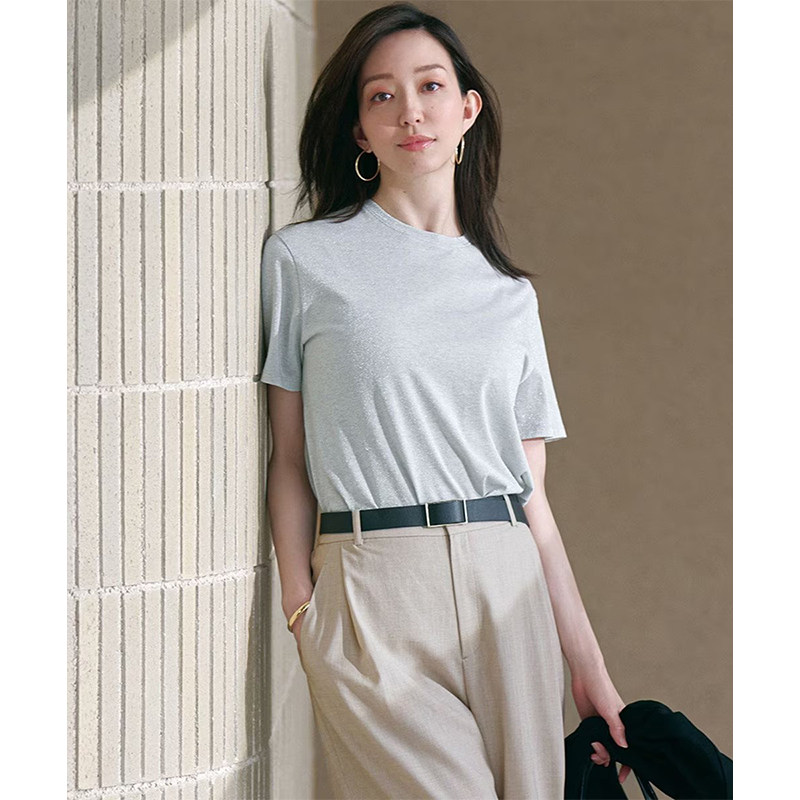 23区可洗闪光时尚休闲简约气质通勤针织T恤女ONWARD