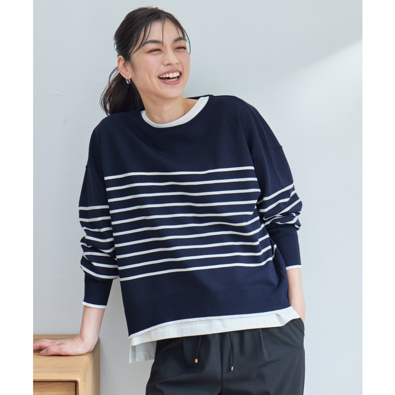 any FAM时尚气质通勤可机洗紫外线防护巴斯克条纹针织衫女ONWARD