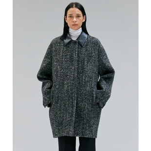 BEIGE 适宜设计ROBY仿皮革粗花呢大衣女ONWARD 高智感时尚