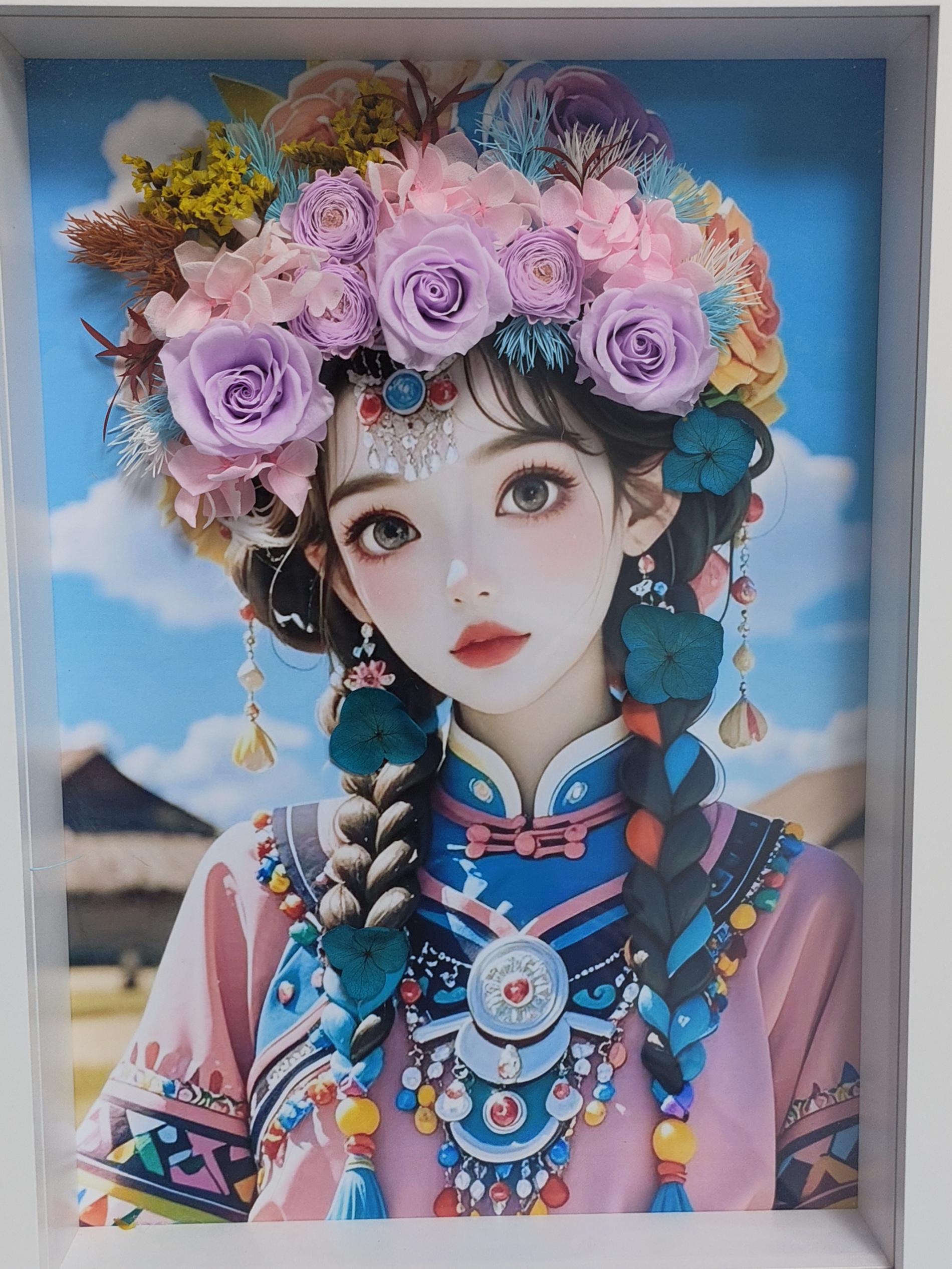 云南精品永生花相框人物类摆件干花手工diy立体家居装饰画框摆件