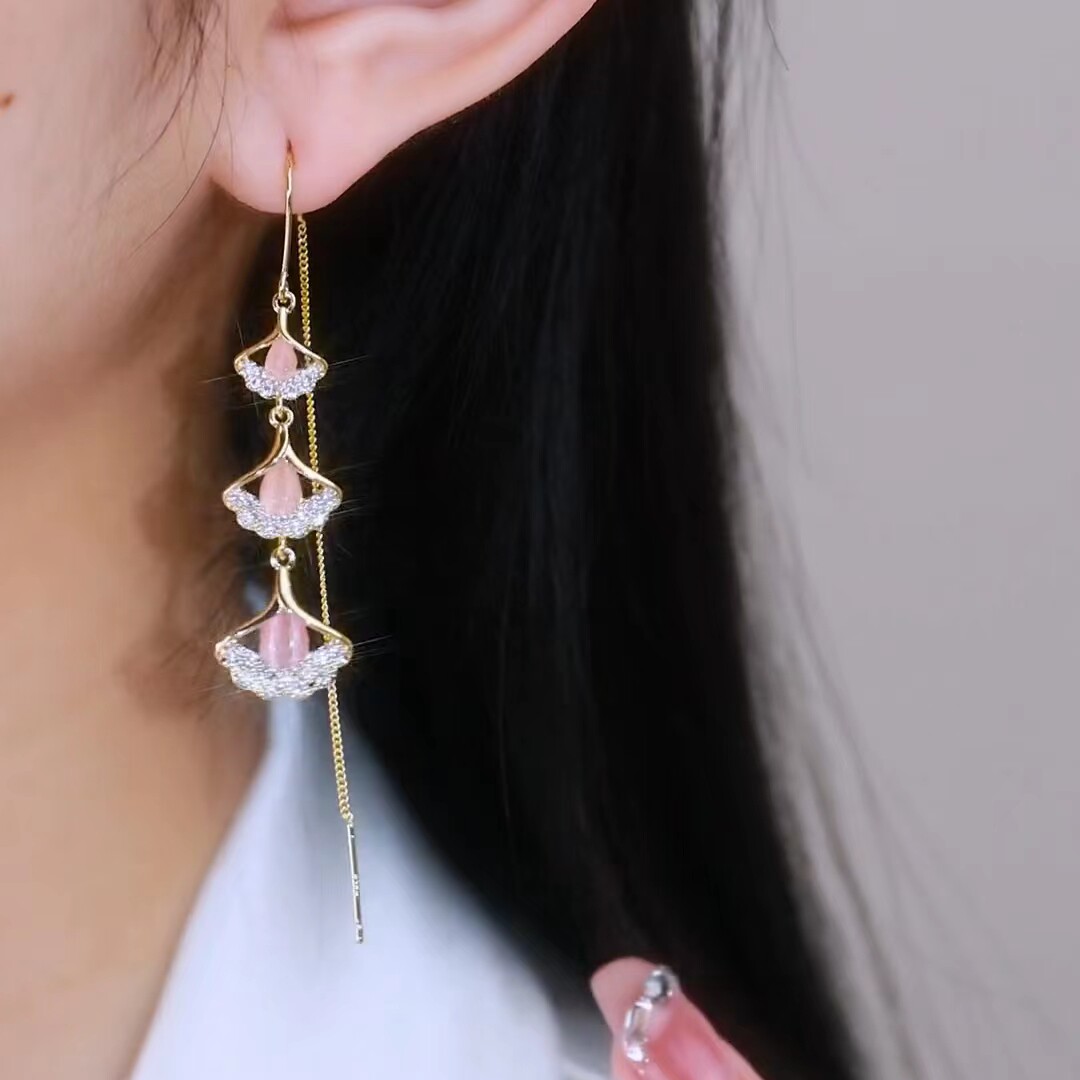 三生三世耳线银杏叶耳环女网红2耳线