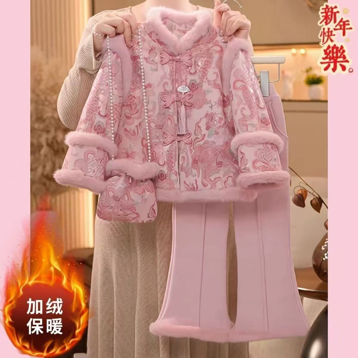 女童汉服国风冬装2026新款儿童加绒加厚唐装新中式拜年服工装套装