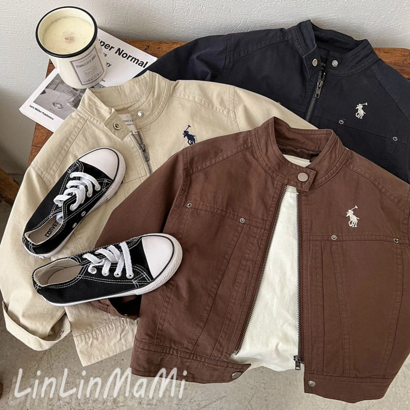 儿童夹克外套2025秋款男女童日系潮牌刺绣立领宝宝拉链衫时尚