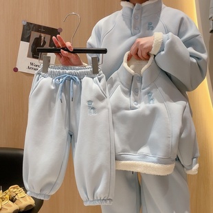 2025冬季新款儿童加绒加厚卫衣套装男女童运动休闲卫衣卫裤两件套