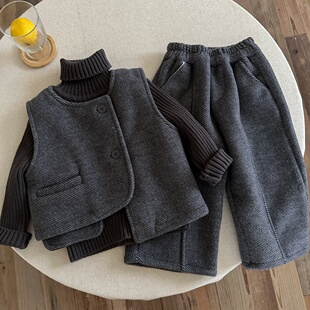 男童潮帅气时髦套装秋冬2025新款儿童韩系穿搭洋气痞帅马甲三件套