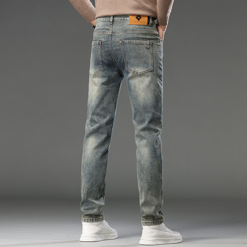 弹力牛仔裤男复古秋冬修身长裤