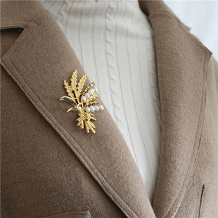 中古风淡水珍珠麦穗胸针雾真金素金首饰简约百搭稻穗衣饰别针包邮