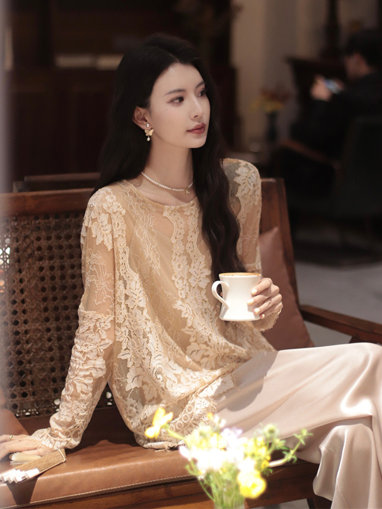 KUN【花影和诗】重工蕾丝衬衫女设计感小众简约显瘦上衣秋新款