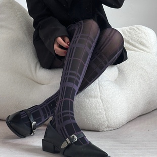 英伦学院风格 袜复古方格竖条拼色打底袜美腿显瘦女袜多色入 子连裤