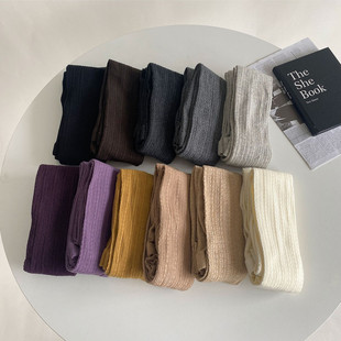 INS风麦穗麻花棉质打底袜早秋保暖毛线针织韩版 袜 竖条不透肉连裤