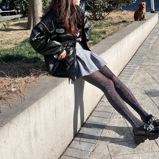 曲奇酱早秋30D甜酷黑色银丝连裤袜 黑夜星芒闪丝薄款微透美腿丝袜