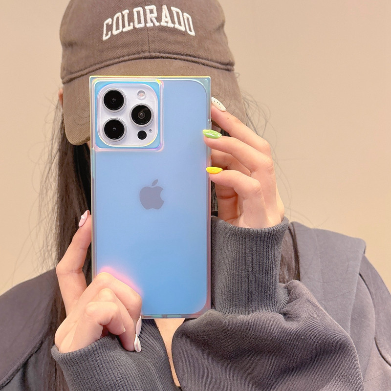 16pro镭射渐变色方形直角边适用苹果手机壳iPhone13保护